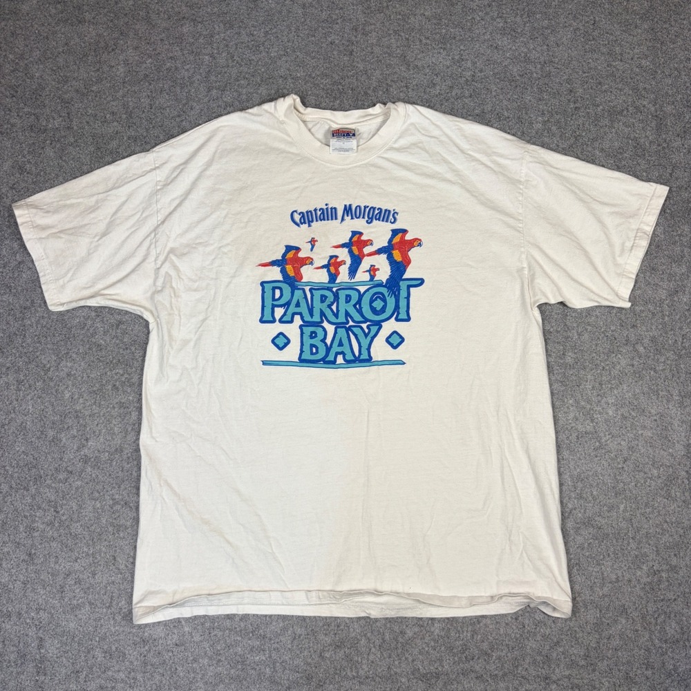 Vintage Captain Morgan Parrot Bay Shirt XL Hanes Beefy-T White Rum Promo Tee